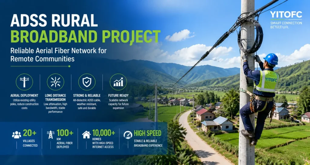 ADSS rural broadband aerial fiber optic network deployment project