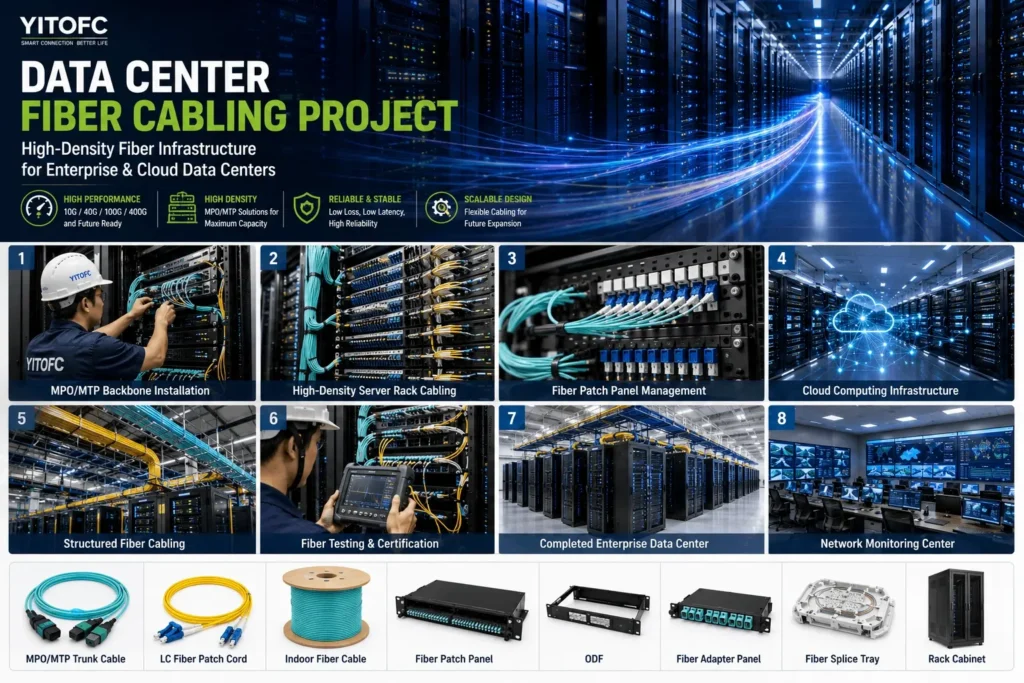 Data center fiber cabling project with high-density fiber infrastructure