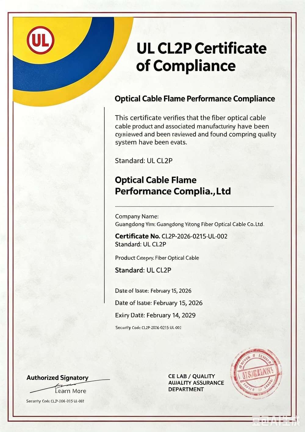 Certificate Of UL Yitofc